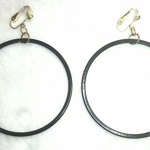 SALE 2.5" Gold Plated Clip-on BLACK Indian Hoops